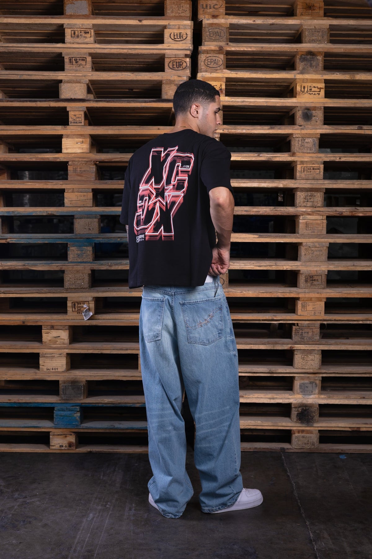 black oversized printed tee - DNM.EG