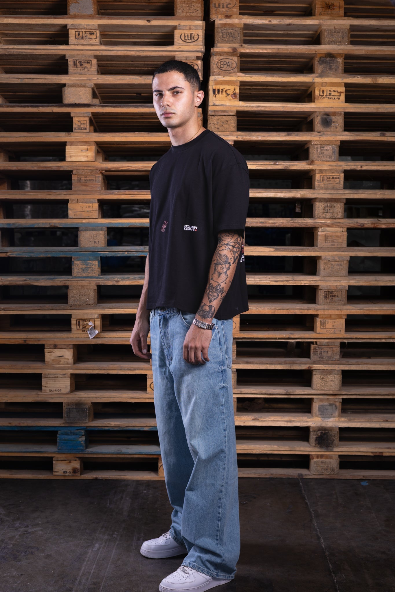 black oversized printed tee - DNM.EG