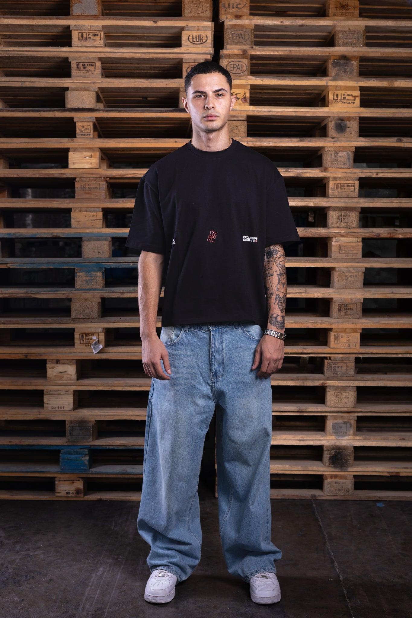 black oversized printed tee - DNM.EG
