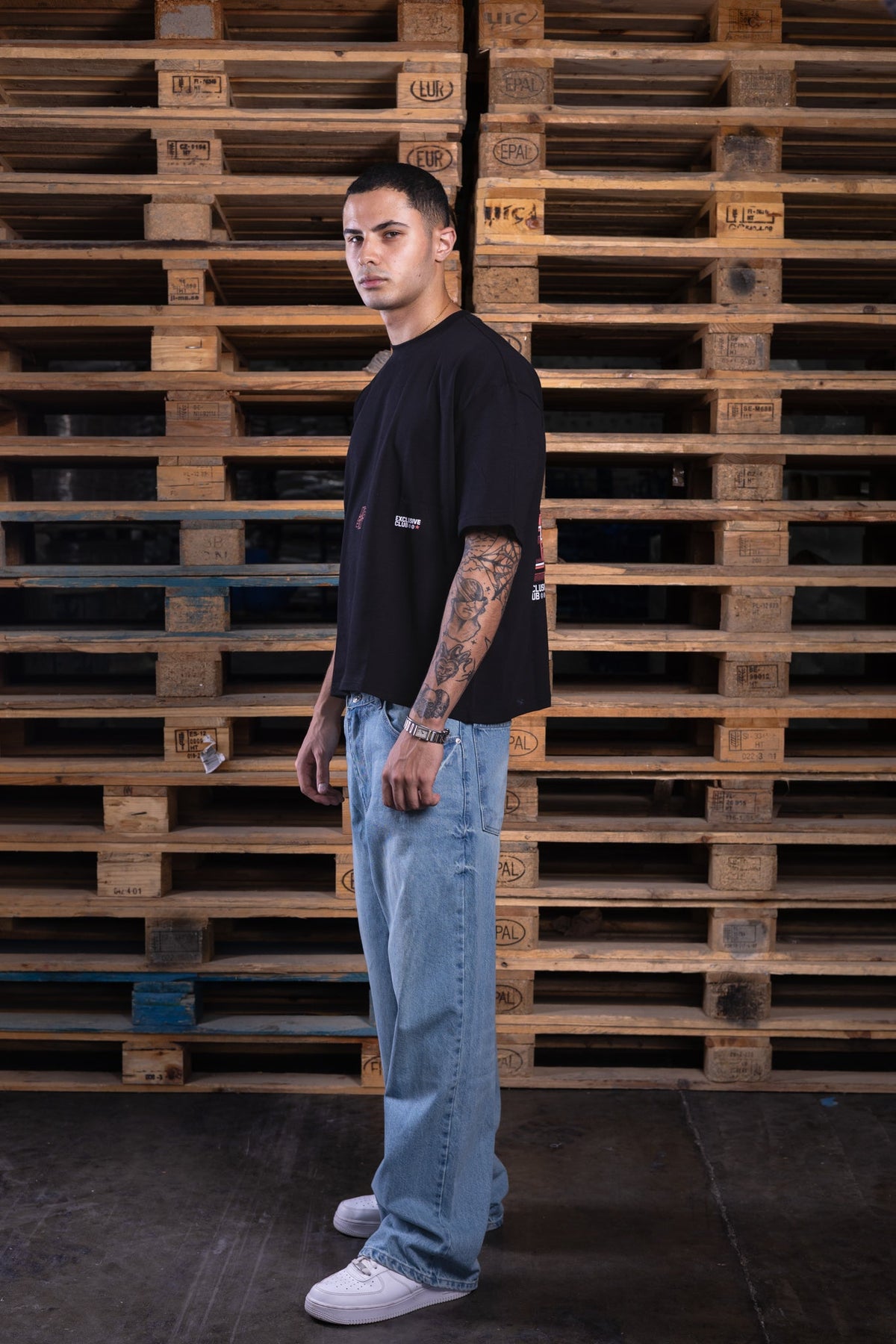 black oversized printed tee - DNM.EG