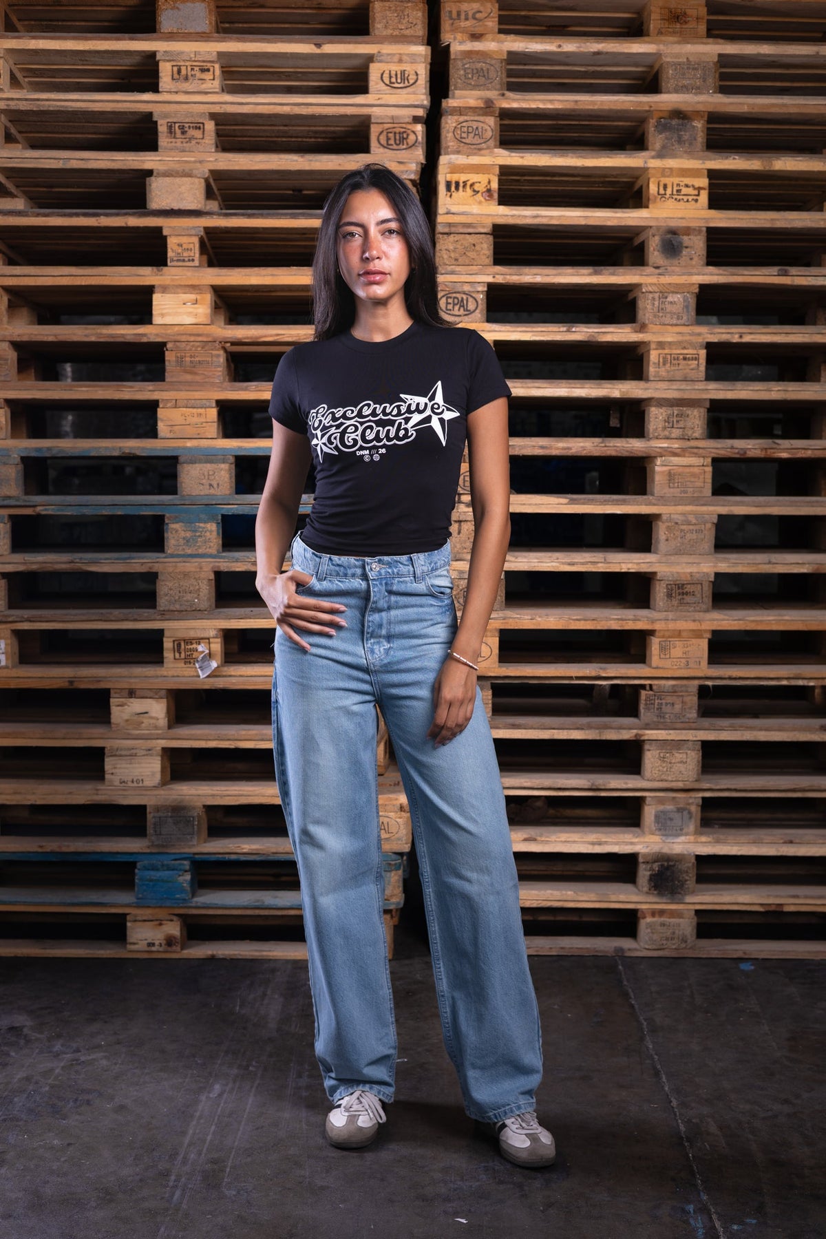 black printed baby tee - DNM.EG
