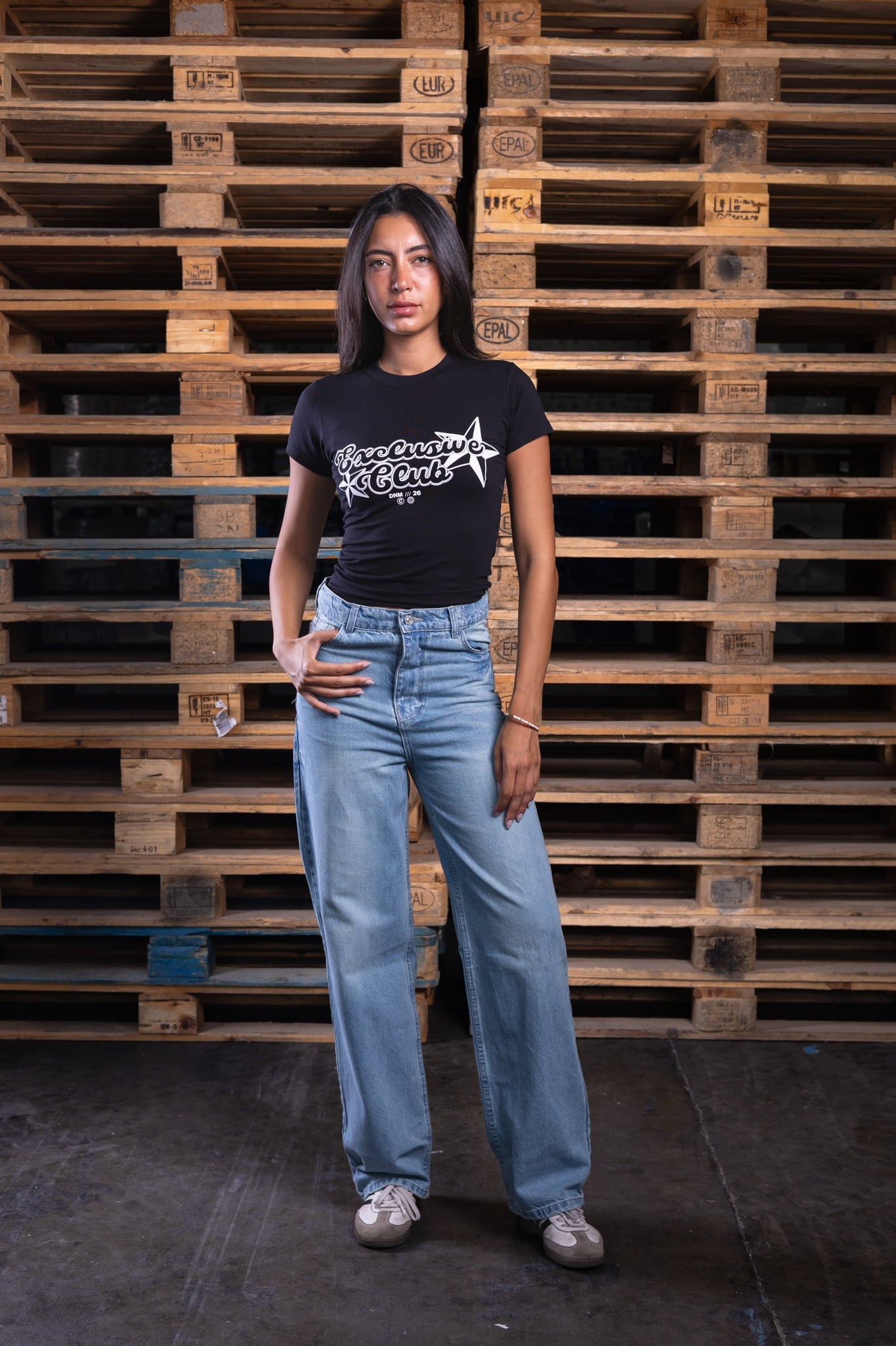 black printed baby tee - DNM.EG