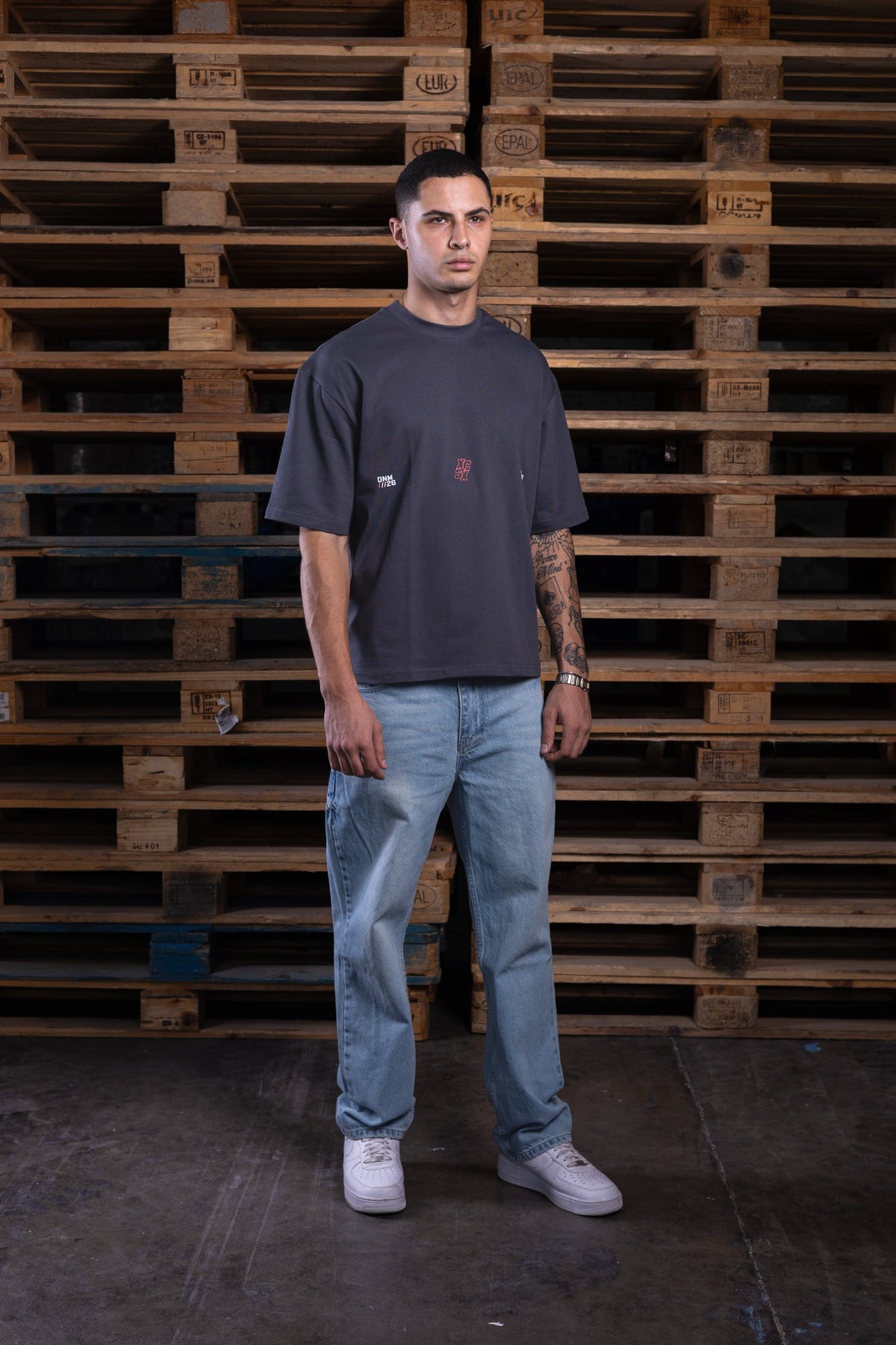 grey oversized printed tee - DNM.EG