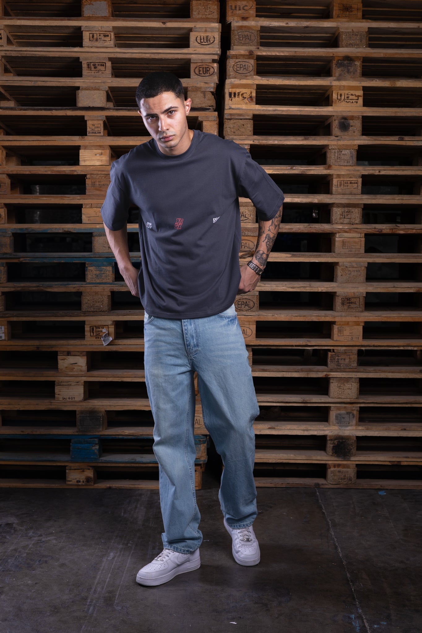 grey oversized printed tee - DNM.EG