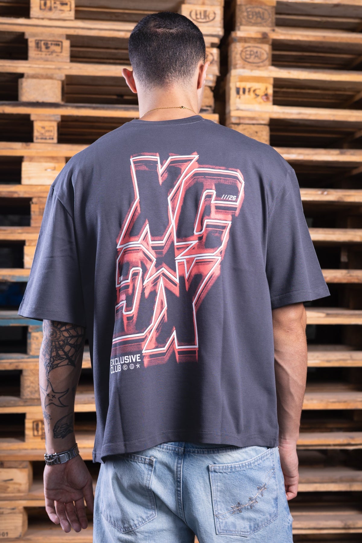 grey oversized printed tee - DNM.EG