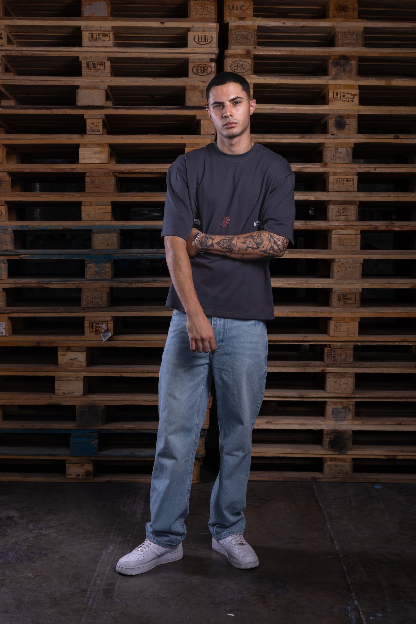 grey oversized printed tee - DNM.EG