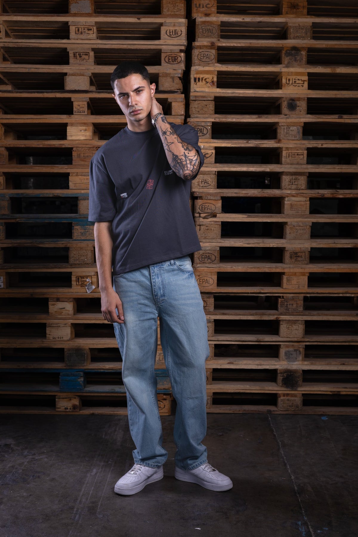 grey oversized printed tee - DNM.EG