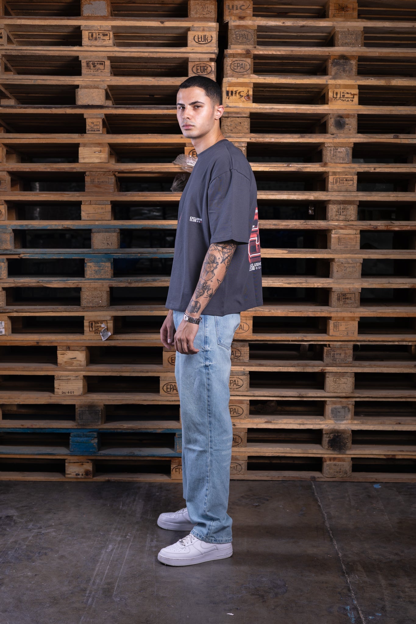 grey oversized printed tee - DNM.EG