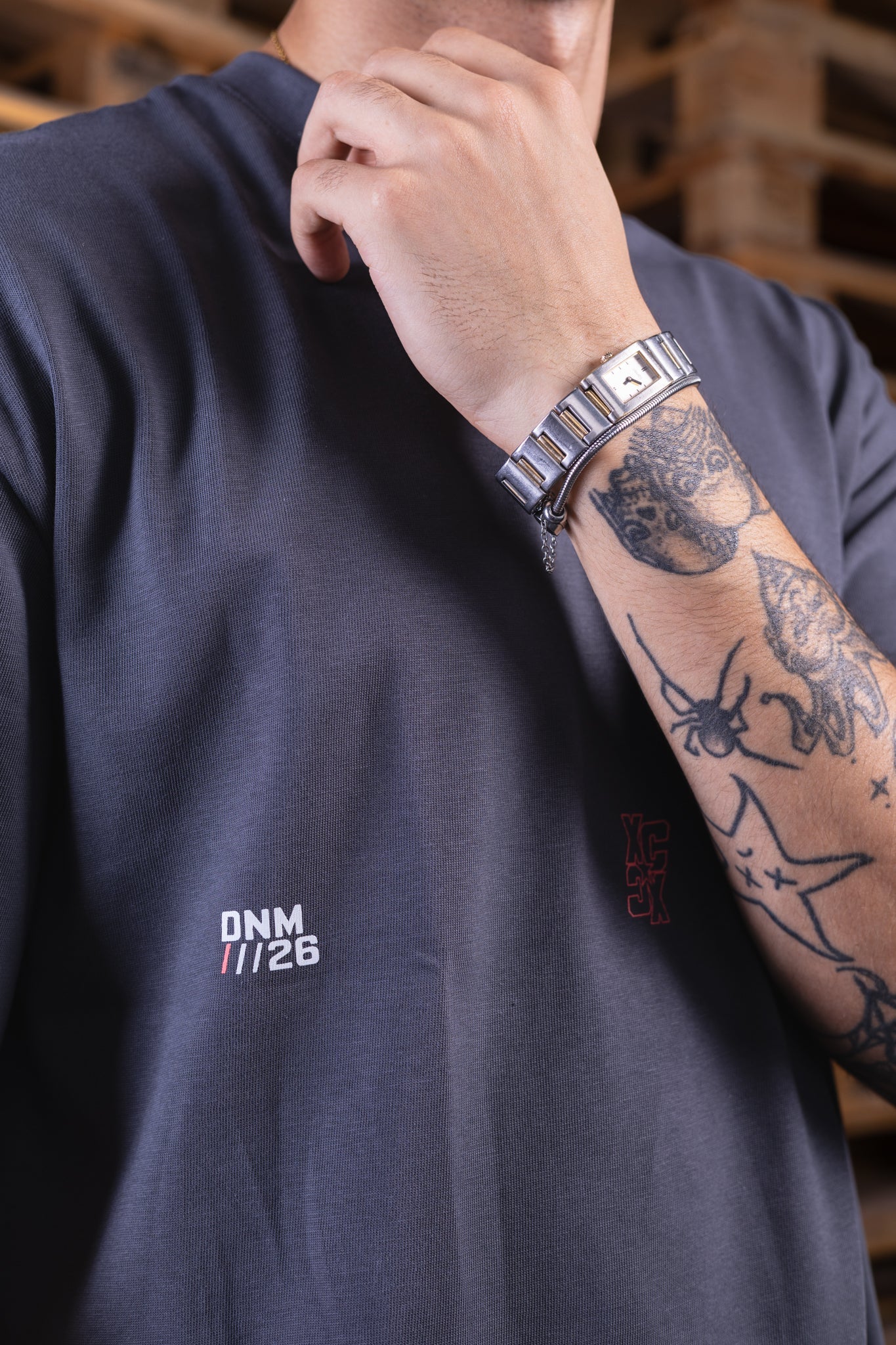 grey oversized printed tee - DNM.EG