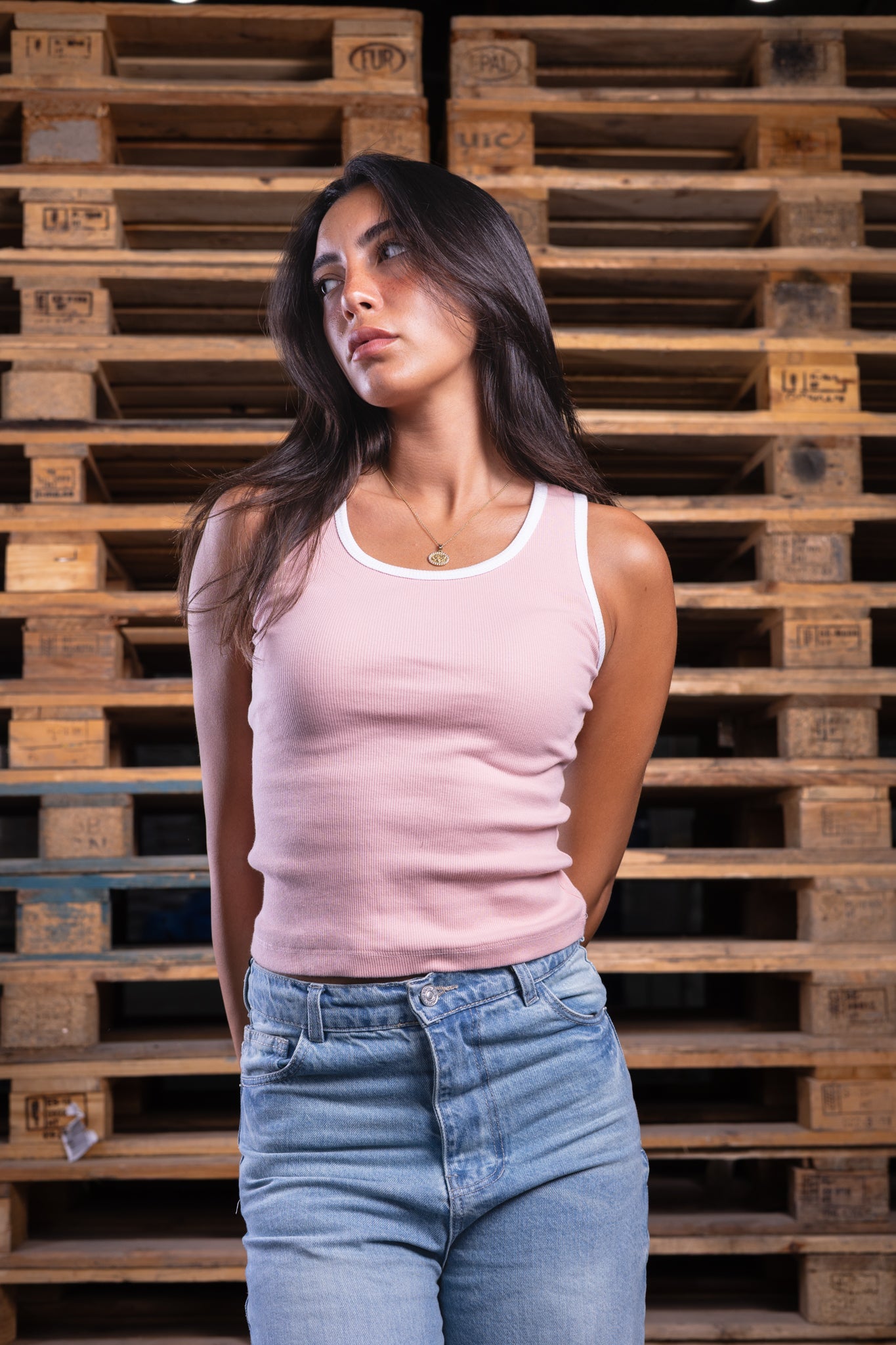 pink on white top - DNM.EG