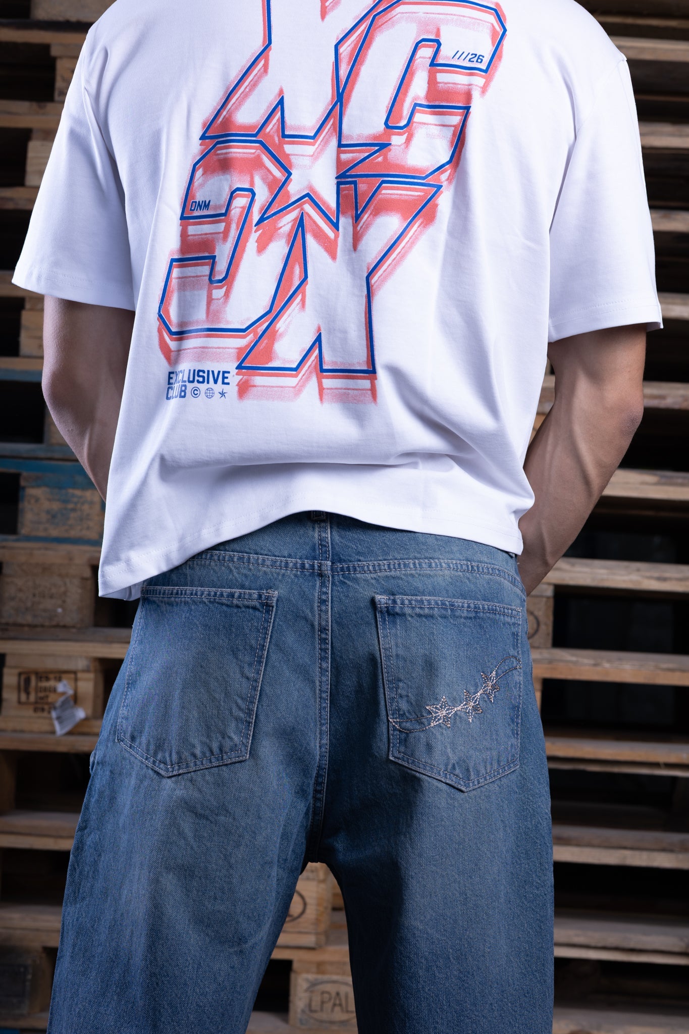white oversized printed tee - DNM.EG
