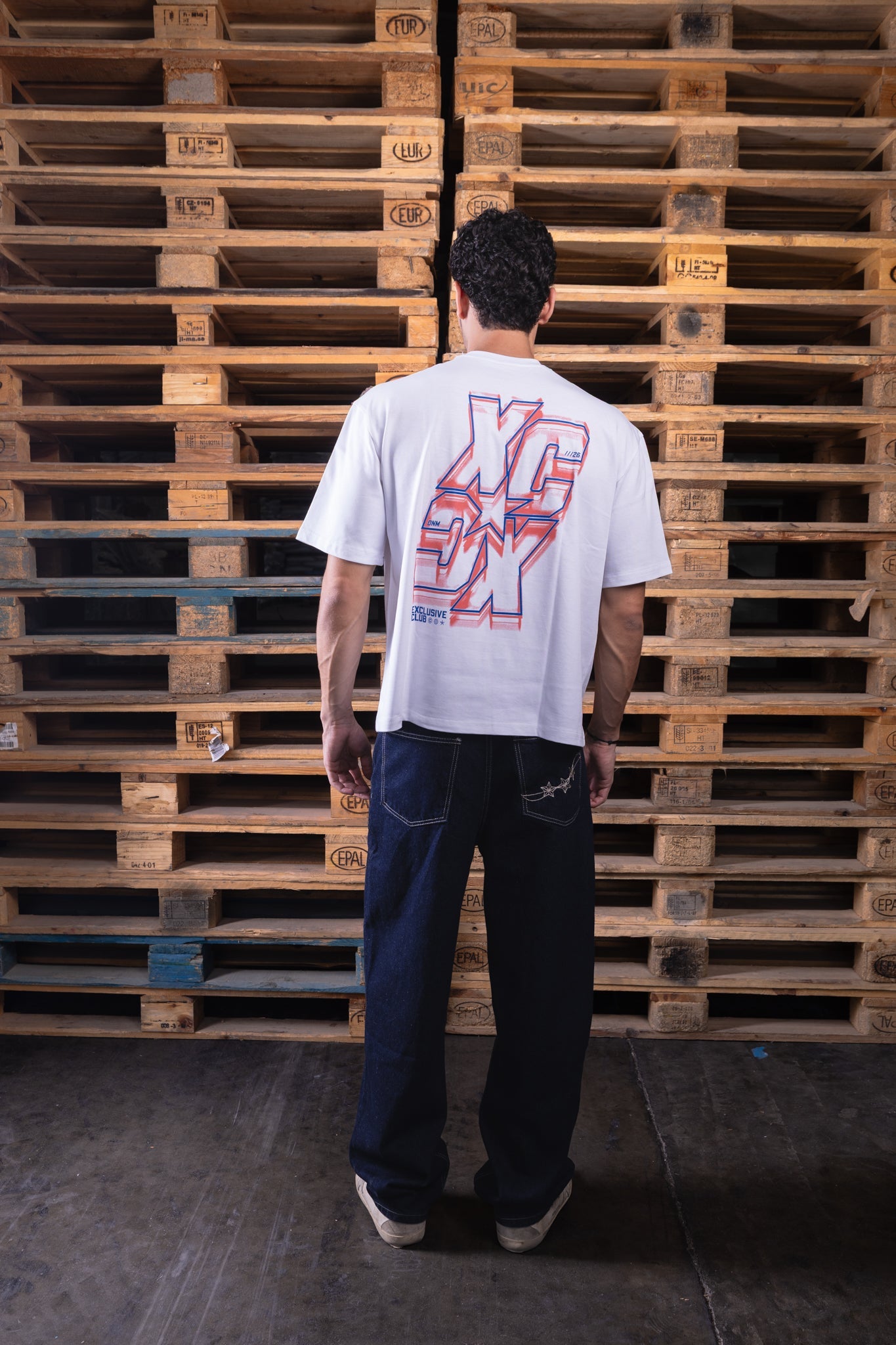 white oversized printed tee - DNM.EG