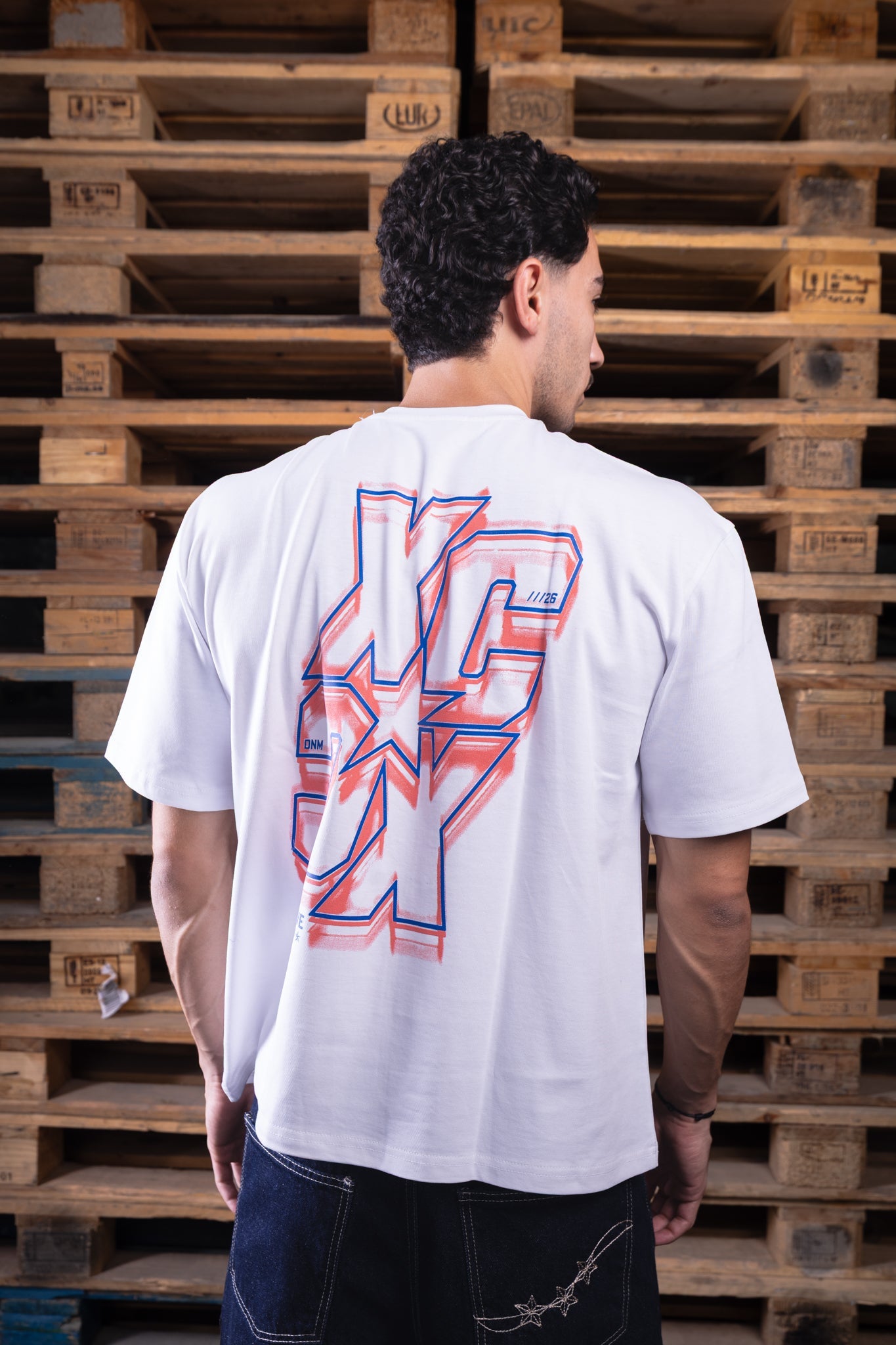white oversized printed tee - DNM.EG