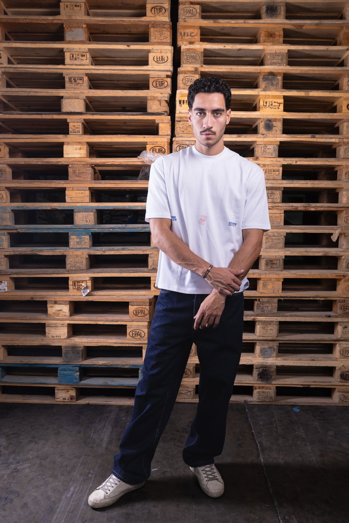 white oversized printed tee - DNM.EG