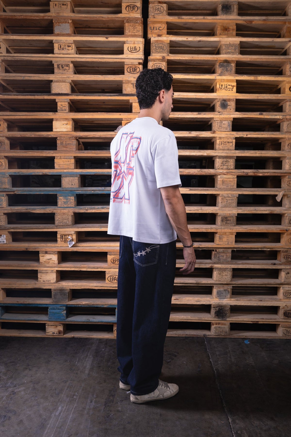 white oversized printed tee - DNM.EG
