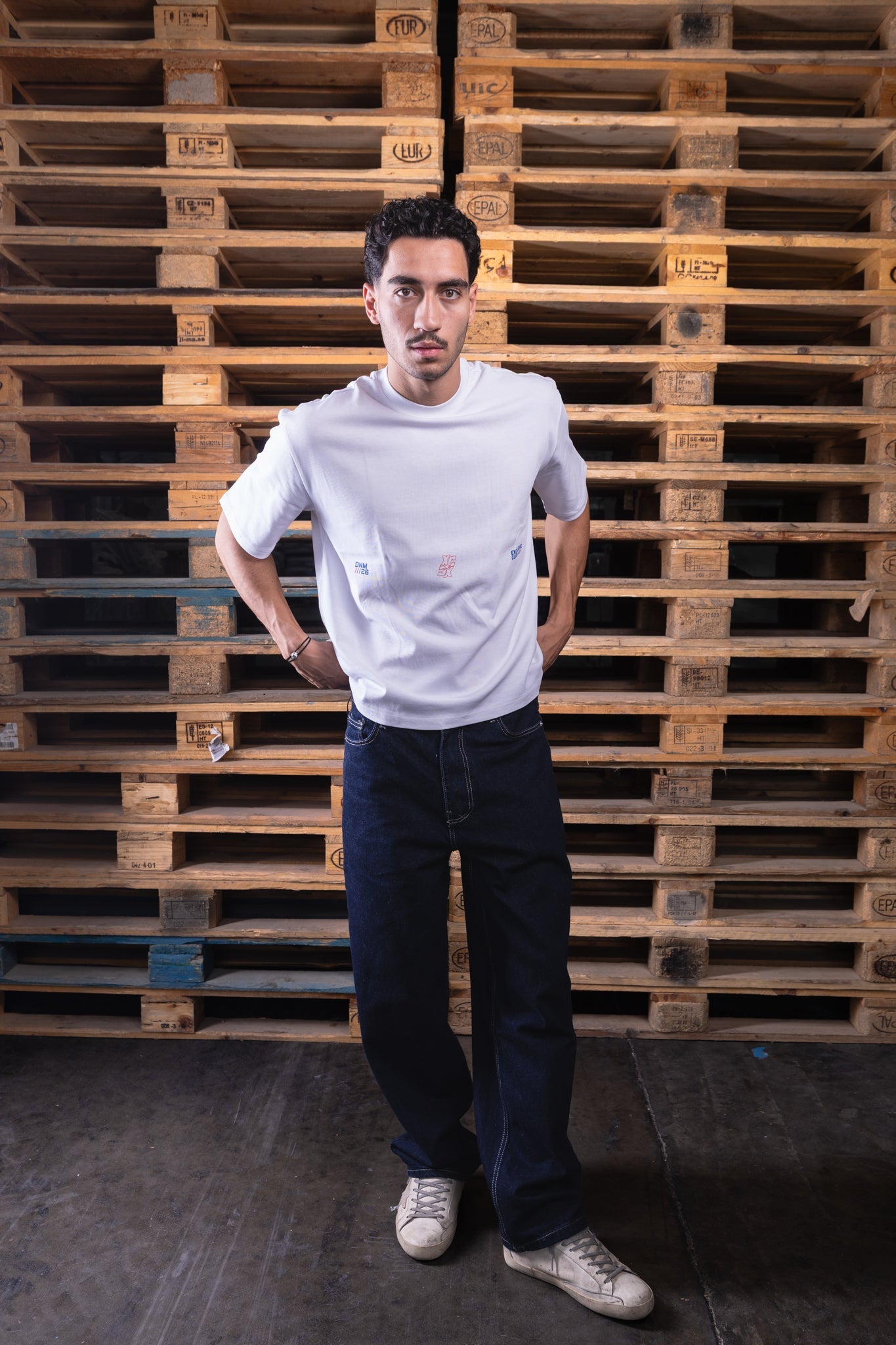 white oversized printed tee - DNM.EG