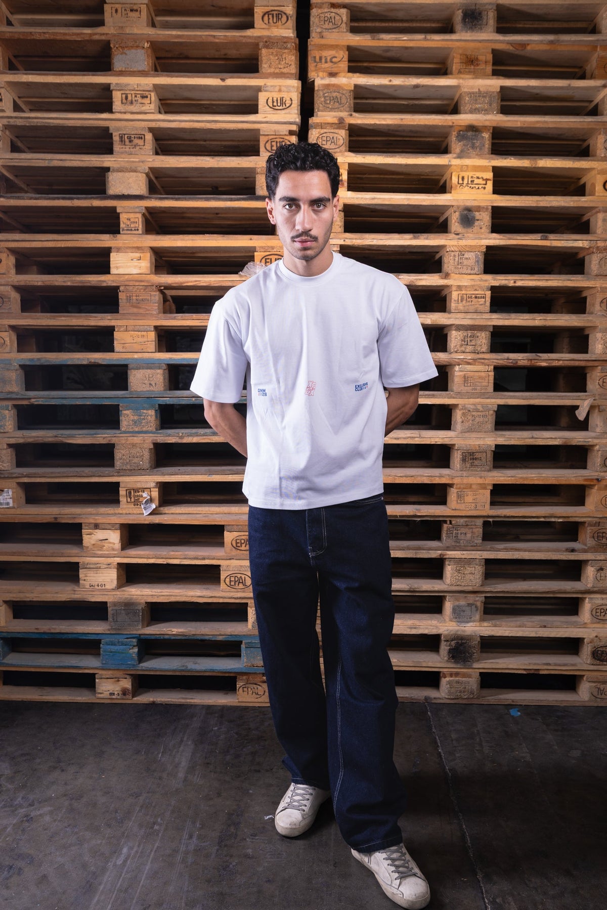white oversized printed tee - DNM.EG