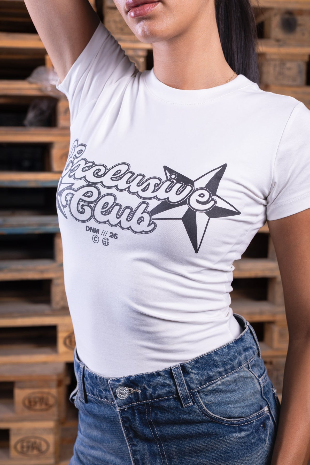 white printed baby tee - DNM.EG