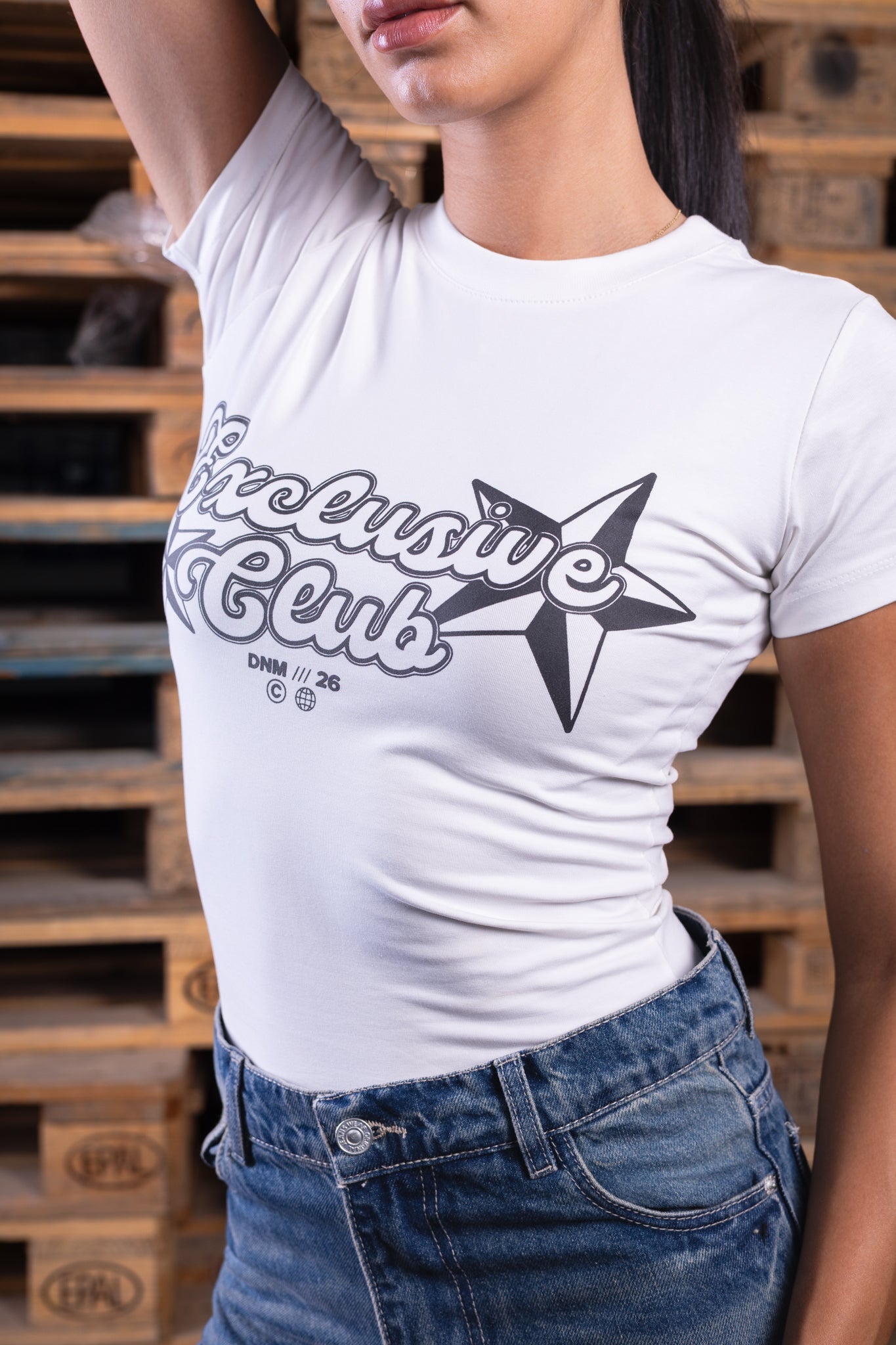 white printed baby tee - DNM.EG